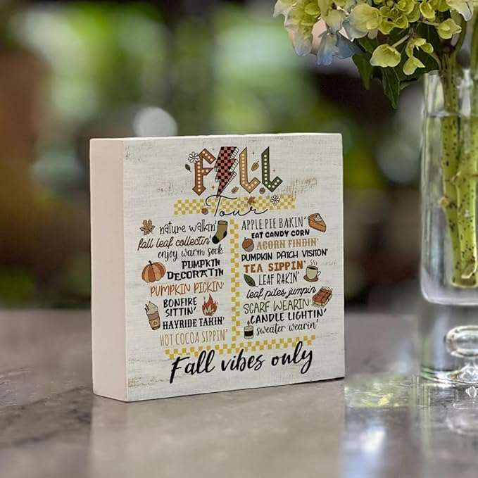 Fall Theme Sign Retro Farmhouse Fall Artwork Decor Autumn Harvest Thanksgiving Wooden Sign, Rustic Wood Maples Decorations for Indoor Outdoor Home Office Supplies (Fall Artwor)