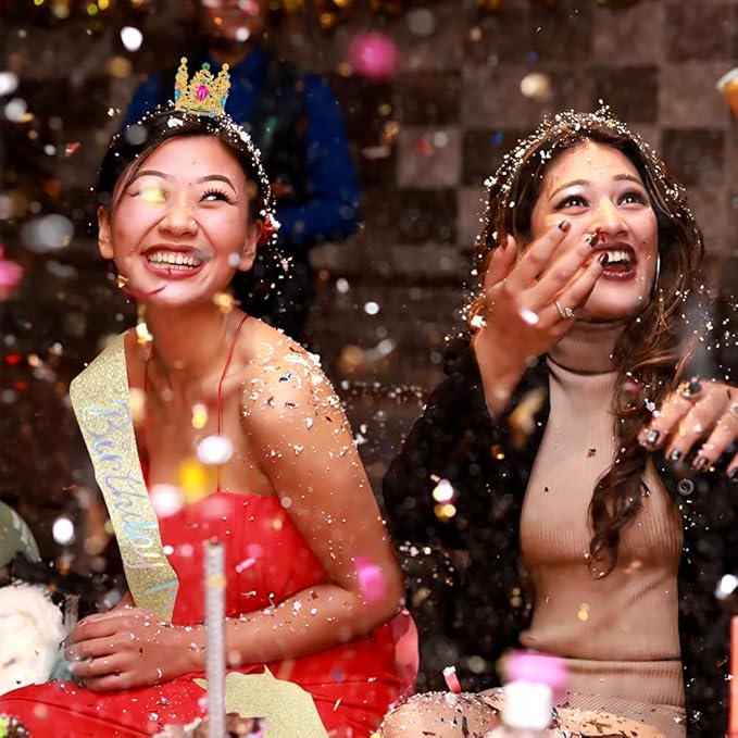 Birthday Princess Sash for Women Tiara & Crowns Headbands for Girls Happy Birthday Party Accessories Favor Supllies Leona Gold Pink, 2 Pack