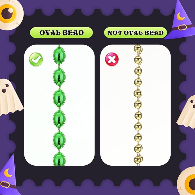 Riceshoot 200 Pcs Green Bead Necklace Bulk Mardi Gras Oval Beads Necklace Party Favors 33" 7mm Metallic Color Beaded Costume Necklaces for Halloween Christmas Festive Event Accessories
