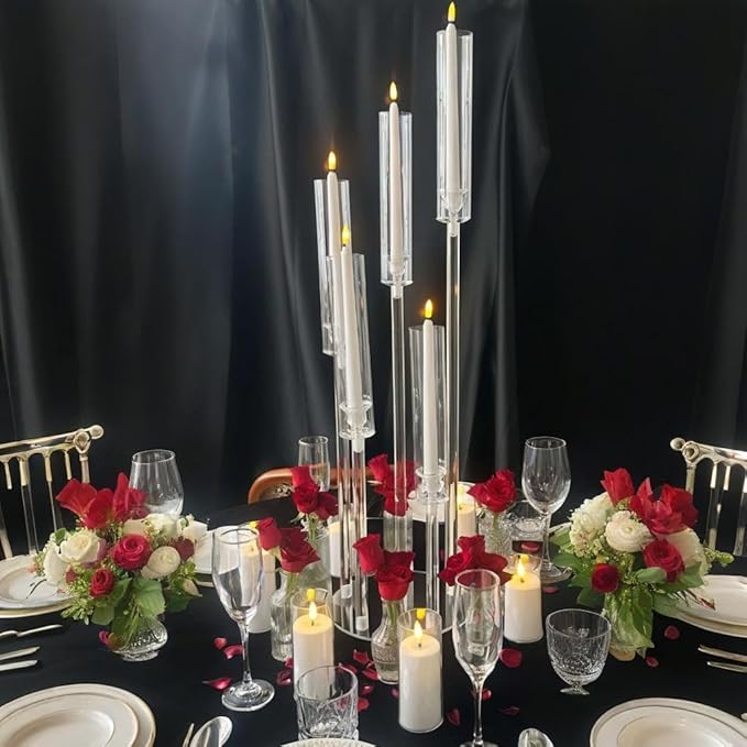 35inch 6pcs Acrylic Candelabra Centerpieces for Tables 5 Arms Wedding centerpieces for Decorations