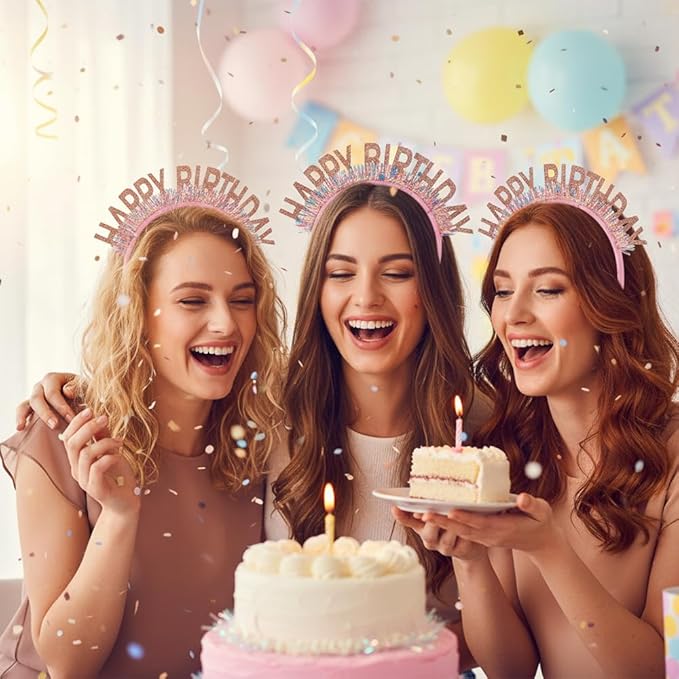 Birthday Headband Tiara, Happy Birthday Headband Tiara Accessories for Women, Rose Gold Tiaras Crown Accessories Decorations Party Favors for Girl Princess