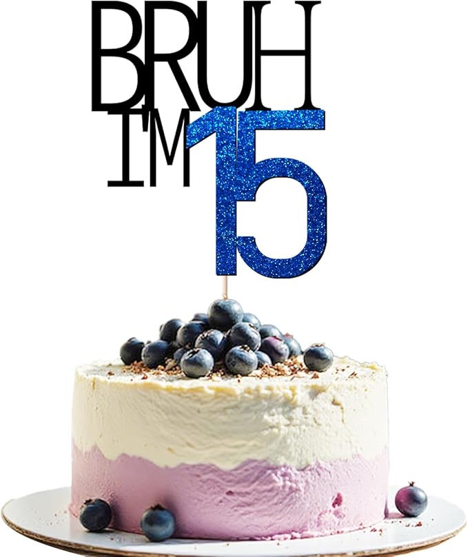 Bruh I'm 15 Cake Topper - Bro I'm 15, Happy Sweet 15 Ornament for Boys' 15th Birthday Party Supplies (blue 15)