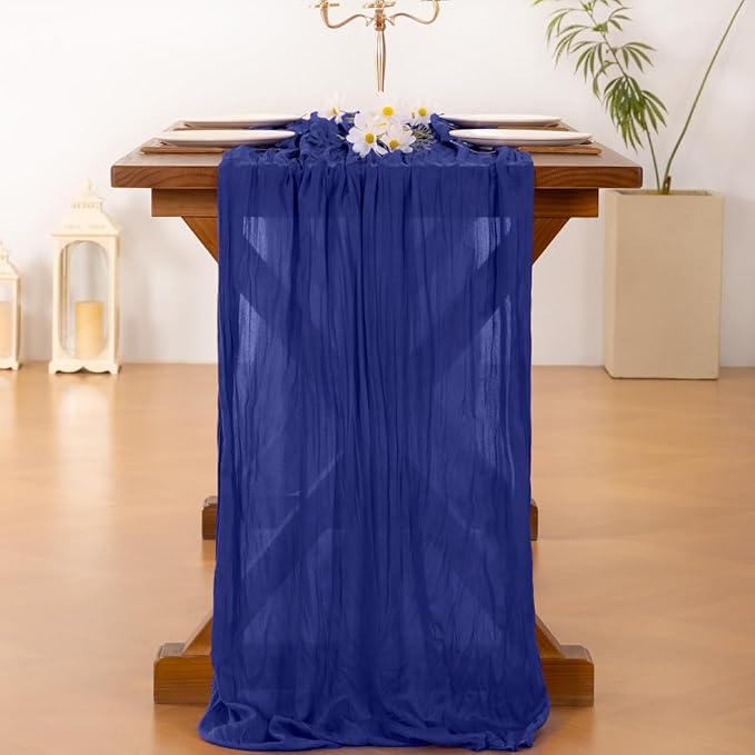 Socomi 6pcs Royal Blue Cheesecloth Table Runner Boho Rustic Gauze 120 inch 10FT Cheese Cloth Runner for Wedding Party Baby Shower Birthday Home Decor Holiday Decorations