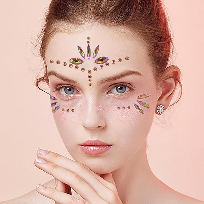 Mermaid Face Gems Stick Jewels for Women Cosplay Mermaid Halloween Club Eye Face Gems Stickers on Rave Party Gift for Kids Eye Face Jewels Temporary Tattoos Festival (Gold)
