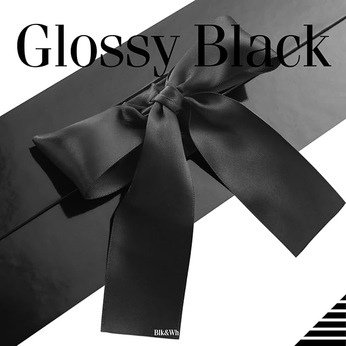 BLK&WH 3 Extra Large Gift Boxes with Ribbon 16.3x14.2x5 Inches, Large Black Gift Boxes with Lids for Presents, Groomsmen Proposal Boxes, Big Gift Boxes for Clothes and Large Gifts (Glossy Black)