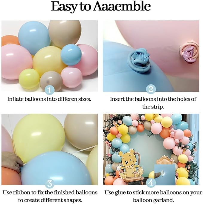 Yellow Blue Pink Balloon Garland Double Stuffed Pastel Pink Blue Yellow Peach Sand White Balloon Arch Kit for Baby Bridal Shower Birthday Wedding Bee Bear Flower Tea Party Decor