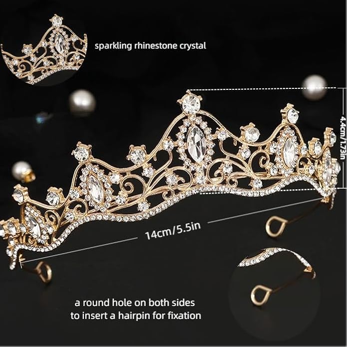 Crystal Crown for Women Girls Elegant Gold Princess Headband Sparkling Rhinestones Queen Tiara for Weddings Birthday Parties Proms Pageant Cosplay