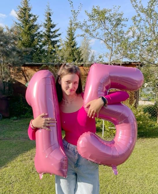 40 Inch Pink 4 Birthday Number Balloon, Giant Number Four 14 24 34 40 44 Balloons, Foil Mylar Big Balloons for Anniversary Graduation Supplies Decorations