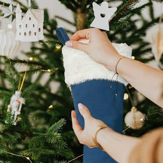 6Pack Christmas Stockings 20 Inch Plush Xmas Stocking for Family Holiday Party Décor and Xmas Tree Fireplace Decor(6, Navy Blue-Large)