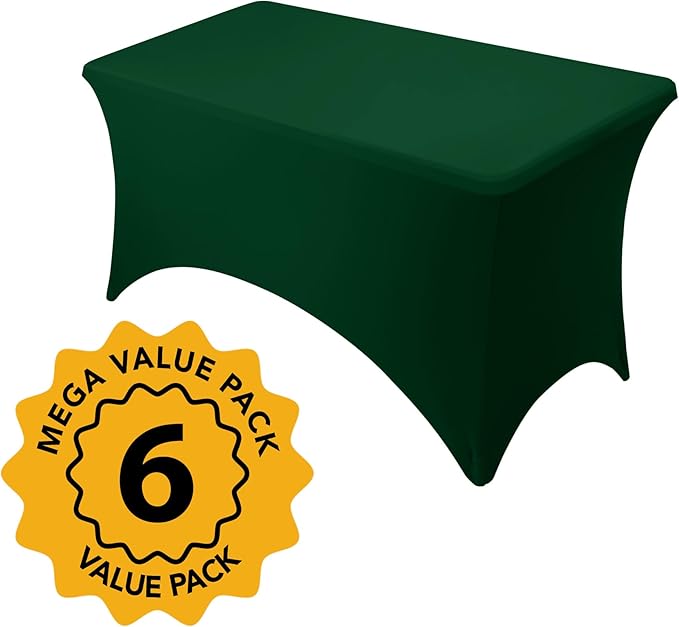 6-Pack Premium Hunter Green Spandex Tablecloths for 4ft Rectangle Tables, Stain & Wrinkle-Resistant, Washable Stretch Polyester Fitted Table Cover for Weddings, Banquets, Trade Shows Events