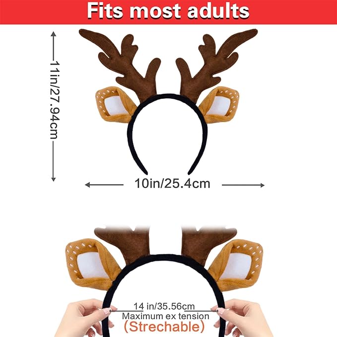 SIOTMERA Deer Antlers Headband, Realistic Reindeer Antlers Headbands Adults,Deer Ears Fashion Head Wear for Washing Makeup Halloween Christmas Party