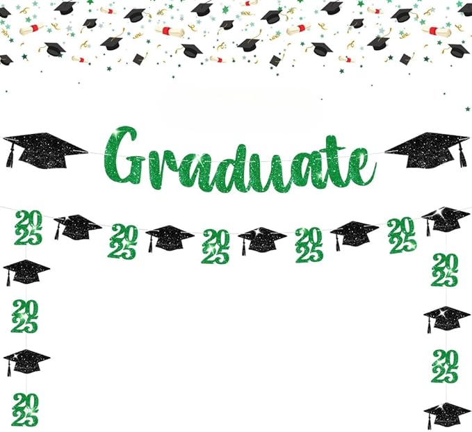 KatchOn, Glitter, Green and Black Graduation Banner - 10 Feet | Congrats Grad Banner for Grad Cap Decorations | Green Graduation Decorations 2025 | Congratulations Decorations | Class of 2025 Decorations