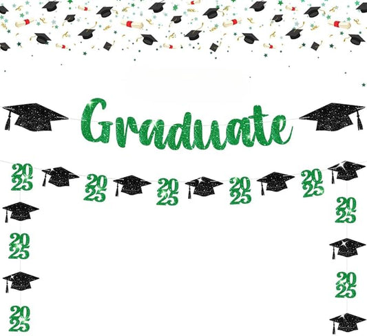 KatchOn, Glitter, Green and Black Graduation Banner - 10 Feet | Congrats Grad Banner for Grad Cap Decorations | Green Graduation Decorations 2025 | Congratulations Decorations | Class of 2025 Decorations