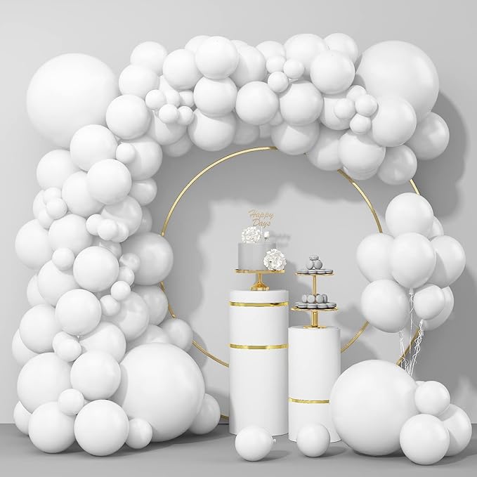 100Pcs White Balloons, White Balloon Garland Arch Kit 18/12/10/5 Inch Pastel White Latex Balloon Different Sizes Pack for Birthday Wedding Baby Shower Graduation White Theme Party Decoration