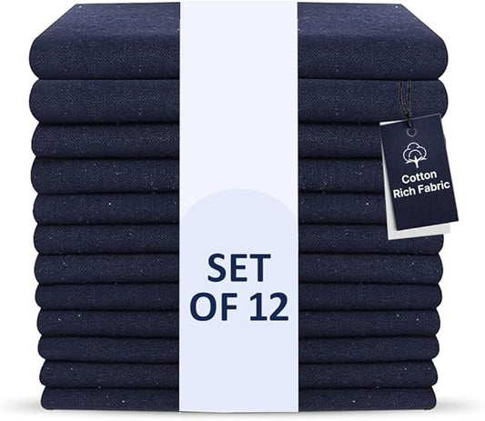 LFH Home Cotton Rich Metered Napkins for Dining Table Set of 12, Elegant Cloth Napkins for Wedding Party or Everyday Use Machine Washable Durable Reusable and Soft for Hosting 18x18 Inch - Navy
