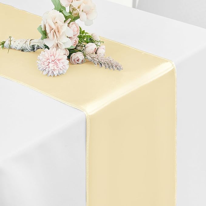 10 Pack Satin Table Runner 12 x 108 Inch Long,Satin Silk Table Runner for Wedding,Birthday Party and Banquet Decoration,Champagne