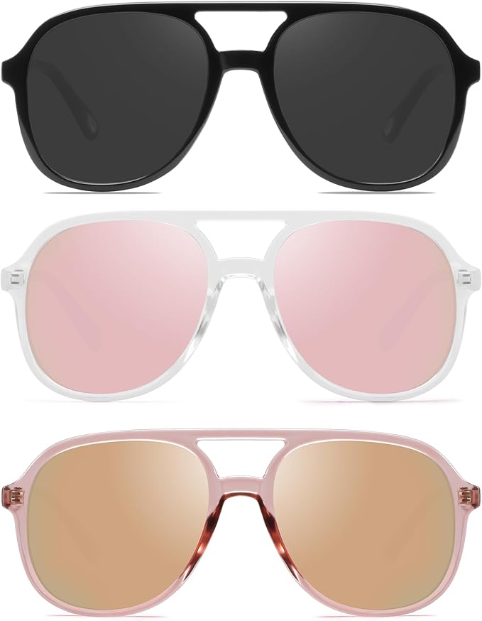 YDAOWKN Retro Square Aviator Sunglasses for Womens Mens Vintage 70s Double Bridge Sun Glasses