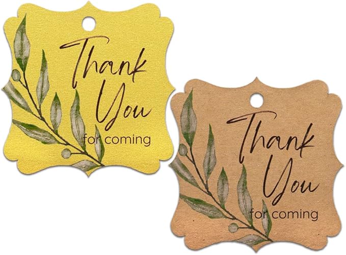 Summer-Ray 50pcs Thank You Tags Wedding Birthday Bridal Shower Favors Gift Tags with Olive Leaves (Kraft Brown Thank You for Coming)