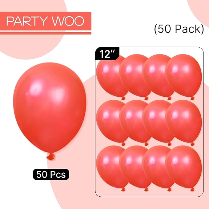 PartyWoo Pearl Red Balloons 50pcs 12 Inch Red Latex Helium Balloons for Graduation Wedding Anniversary Birthday Valentine's Day Bachelorette Citizenship Strawberry Theme Party Decorations Red-Z06