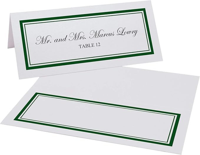 Double Line Border Place Cards, Hunter Green (Choose Color), Set of 25, Pre-cut and Scored - Wedding, Party, Dinner, and Special Events - Made in the USA