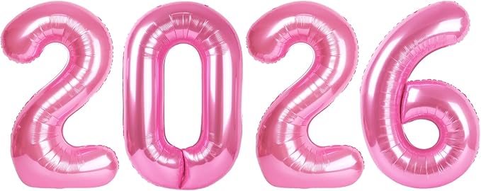 2026 Balloon Numbers - 40 Inch Pink New Years Eve Party Supplies 2026, Nye Decor Party Decorations Happy New Year, New Years Eve Foil Party Balloons