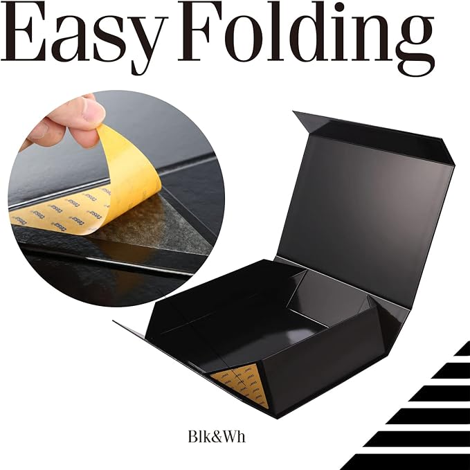 BLK&WH Large Gift Box - 13.5x10x3.5 Inches, Black Collapsible Box with Magnetic Lid