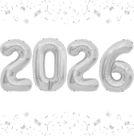 2026 Balloons, 40 Inch 2026 Number Balloons Silver 2026 Balloon Large Foil New Year Balloon Numbers 2026 Mylar Baloons for Birthday Christmas Graduation New Years Eve Party Supplies Decorations