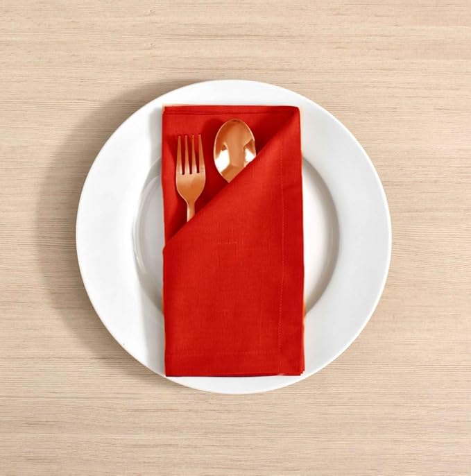 TARAN LIVING Cotton Solid Cloth Dinner Table Napkins Washable Perfect for Dining Table Easter Napkin Cloth Halloween Party Hotel Decor & DIY - Set of 4 18x18 Inch - Red