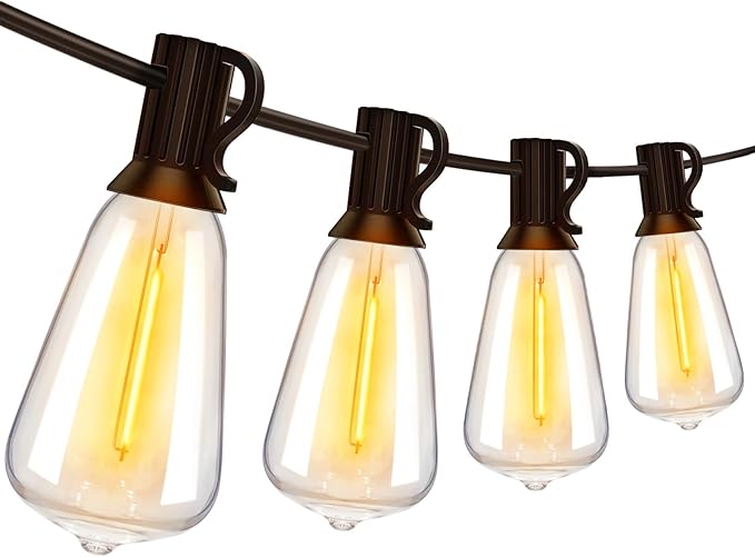 Ollny Outdoor String Lights 30FT, Shatterproof Connectable Patio Lights with 15+1 Spare ST38 Vintage Bulbs, 2200K Warm White Waterproof Outside Hanging Light for Camping Yard Gazebo Porch Balcony