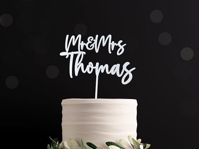 Personalized Wedding Cake Topper, Custom Name Bride and Groom Decoration, Traditional Wedding, Anniversary, Briday Shower Decor (Mr & Mrs)