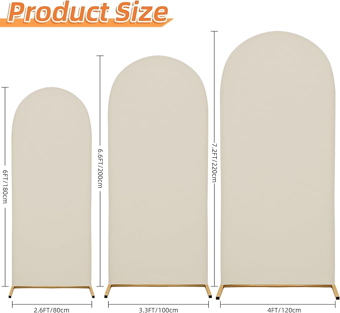 Wedding Arch Covers Arch Backdrop Cover Arch Stand Covers 7.2FT 6.6FT 6FT Set 3 Arch Cover Spandex Fabric Stretchy Backdrop for Wedding Birthday Party Decoration Baby Shower (Off-White)