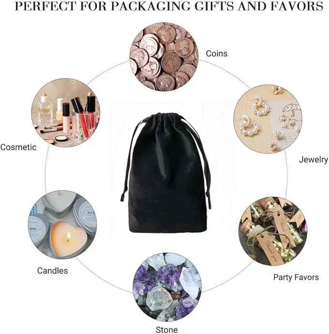 12pcs Black Velvet Drawstring Bags 4x6 inches Small Velvet Cloth Gift Bags Jewelry Pouches for Storage Wedding Party Favor Christmas
