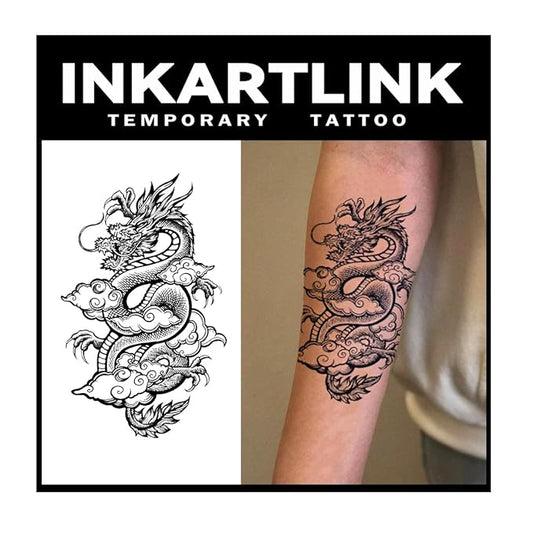 INKARTLINK Tattoo Tech,2 Sheets Extra-Large Semi Permanent Tattoo,Adult Art Design Temporary Tattoos, Lasts 1-2 Weeks, Waterproof, Realistic look, No Adhesive, No reflection (Dragon Design）