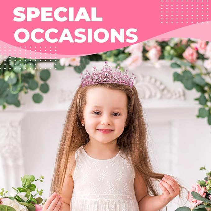 Birthday Tiara Crown with Sash for Women, Headband Hair Accessories for Wedding Party Costume (B-Pink)