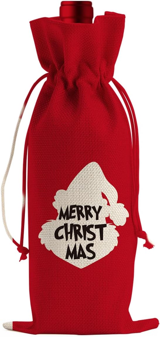 Funny Christmas Wine Bags for Wine Bottles Gifts Christmas Wine Bottle Cover Drawstring Gift Bags Red Burlap Wine Bag for Xmas Birthday Housewarming Holiday Wedding Party Decorations