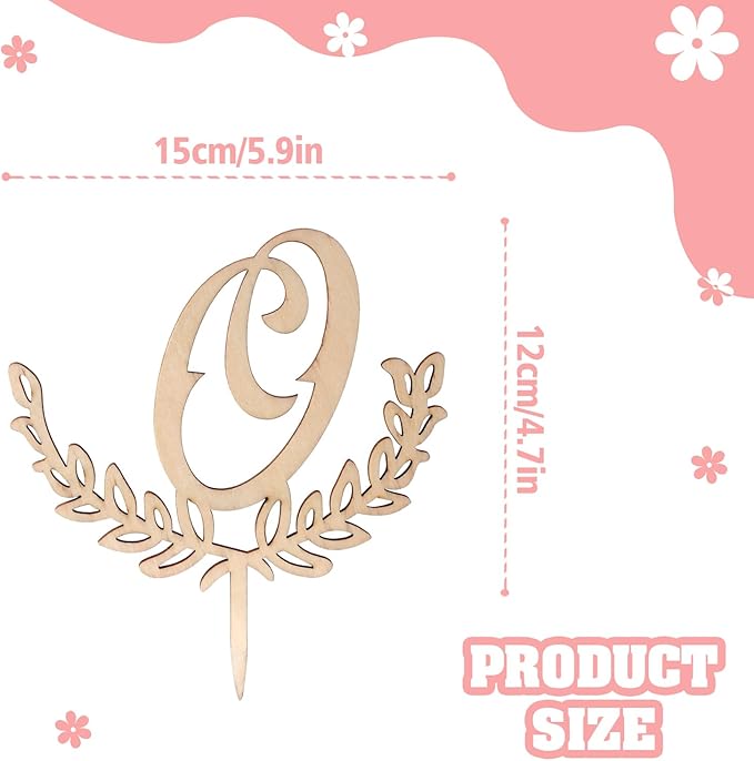LINGTEER Personalized Inital Letter O Wooden Cake Topper Perfect for Birthday Rustic Wedding Anniversary Party Keepsake Decoration