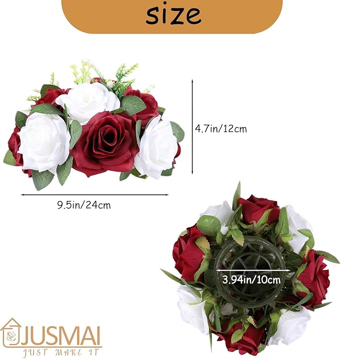 4 Pcs Burgundy White Flowers Artificial Flowers Ball Wedding Table Centerpiece Table Decorations Flower Arrangement for centerpieces Wedding Flowers