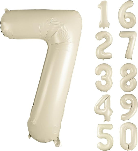 40 inch Cream White Number Balloon Giant Foil Helium Balloons Beige Number 7 Balloon for 7th Birthday Party Anniversary Decorations Supplies