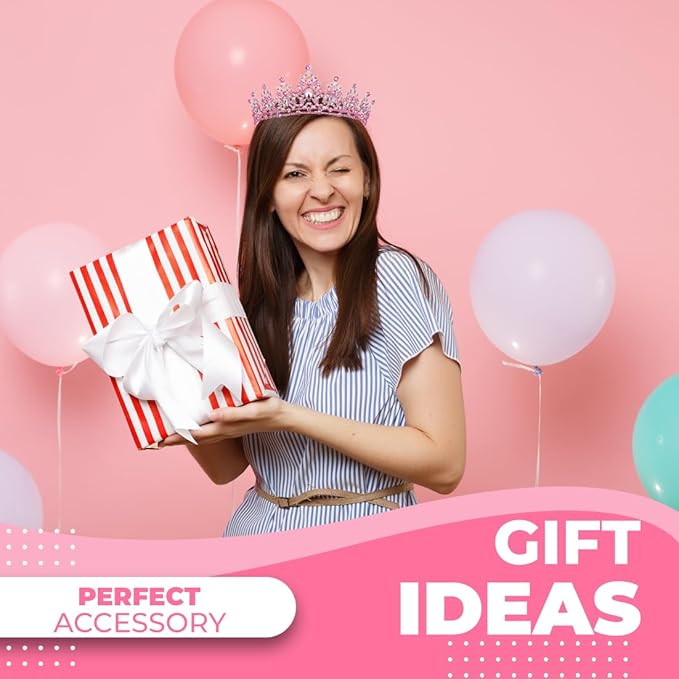 Birthday Tiara Crown with Sash for Women, Headband Hair Accessories for Wedding Party Costume (B-Pink)