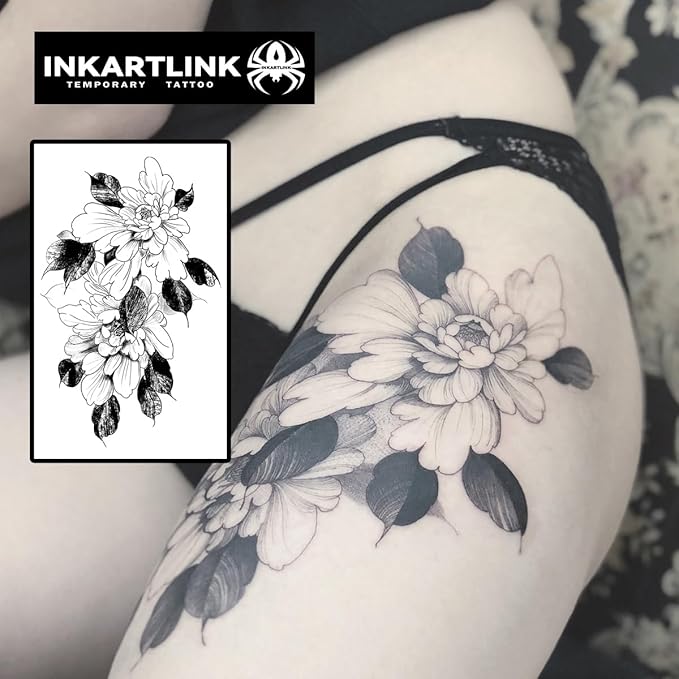 INKARTLINK Women's Semi-Permanent Floral Temporary Tattoos - Adult Art Design, Cruelty-Free, Waterproof, Non-Reflective (Art Flower)