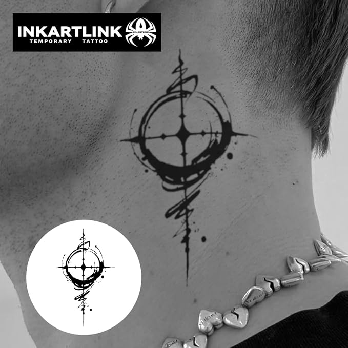 INKARTLINK Tattoo Tech, 3 Sheets Small Semi Permanent Tattoo, Adult Art Design Temporary Tattoos, Lasts 1-2 Weeks, Waterproof, Realistic Look, No Adhesive, No Reflection (Cross Star Design)
