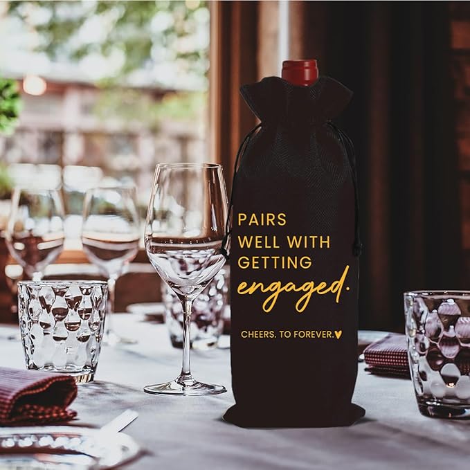 FBCCZEY Engaged Gifts Engagement Gifts for Couples Her Engagement Party Decorations Bridal Shower Decorations Wine Gift Bag Cheers To Forever Wine Bag - Black