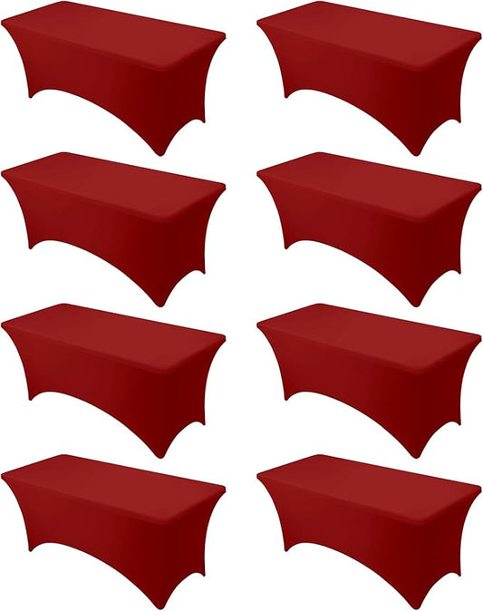 8-Pack Premium Red Spandex Tablecloths for 6ft Rectangle Tables, Stain & Wrinkle-Resistant, Washable Stretch Polyester Fitted Table Cover for Weddings, Banquets, Trade Shows Events