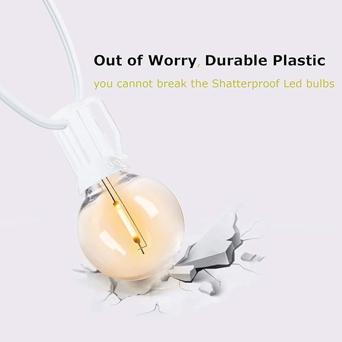Outdoor Globe String Lights White - G40 Outdoor Lights Patio String Lights Linkable Waterproof with 27 Shatterproof Clear Bulbs(2 Extra) for Wedding Party Pergola Gazebo Lights