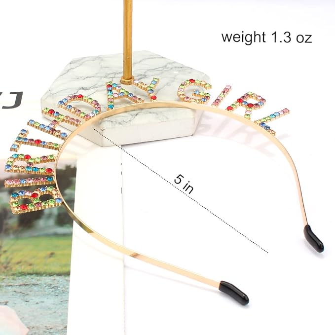 AOPRIE Hairband Birthday Tiara for Women Girls Happy Birthday Princess Crown Rhinestone Accessories, Gold Purple Colorful