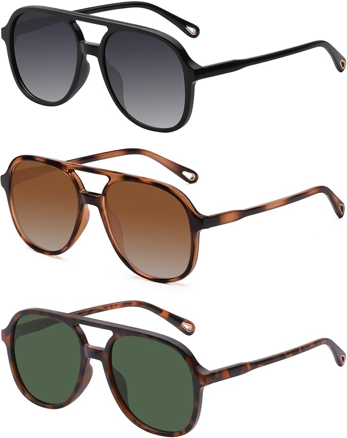 YDAOWKN Retro Square Aviator Sunglasses for Womens Mens Vintage 70s Double Bridge Sun Glasses