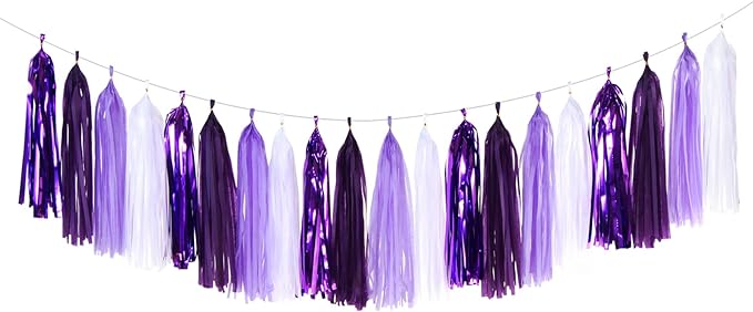 Purple White Lavender Party-Decorations Tassel-Garland - 20pcs Women Girl Birthday Supplies Tassels, Baby Bridal Shower Wedding Engagement Bachelorette Graduation Decor Panduola