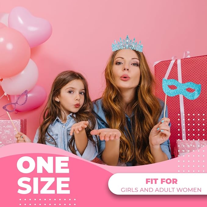 Birthday Tiara Crown with Sash for Women, Headband Hair Accessories for Wedding Party Costume (A-Blue)