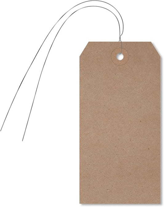 SmartSign Brown Blank Gift Tags with Wires - 1000-Pack, 4.75" x 2.375", Size-5 Eco-Friendly Tags with Fiber Patch, 11 pt Pre-Wired Recycled Kraft Paper Tags for Packing/Shipping, USA-Made