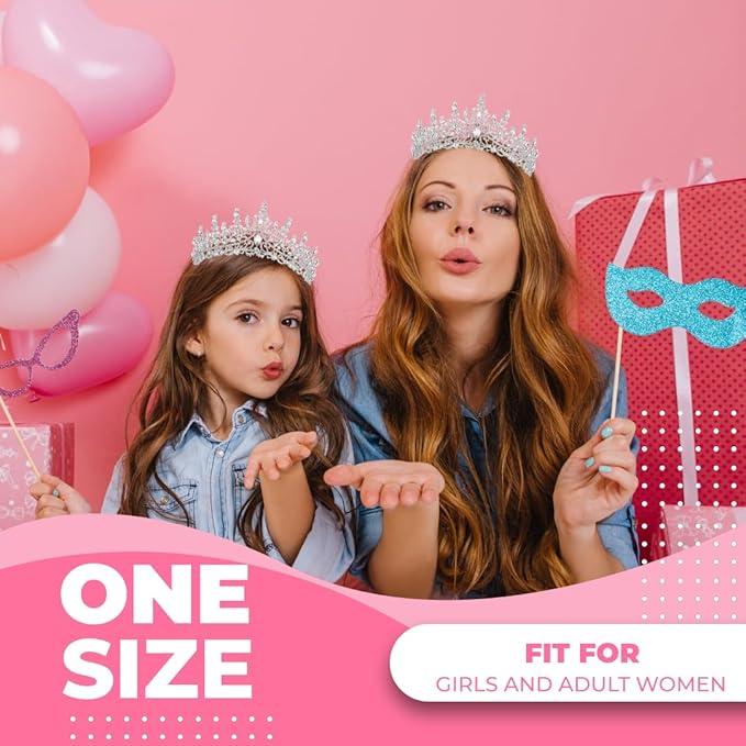 Birthday Tiara Crown with Sash for Women, Headband Hair Accessories for Wedding Party Costume Silver